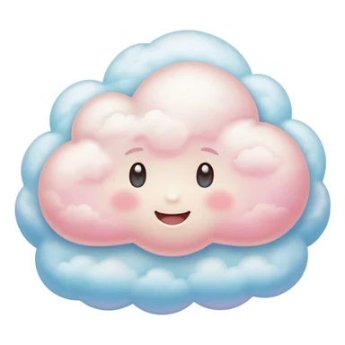 Cinematic round pastel cloud, soft puffy texture, gentle glowing edges, tiny happy face with blushing cheeks, floating in a dreamy sky, warm and magical. sticker