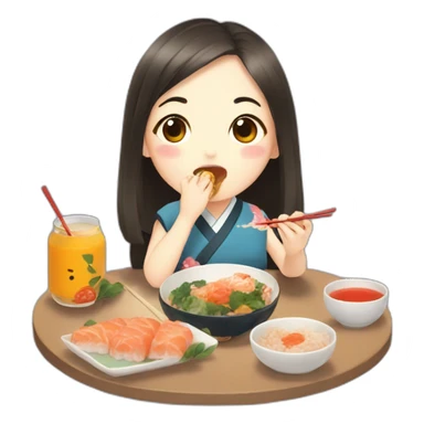 Cute Japanese girl eating onbigiri sticker