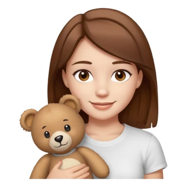 A Girl with Brown hair and Brown eyes with a t-shirt White. The t-shirt have dels a Teddy coquette bear. The Girl have White skins and she is smiling sticker