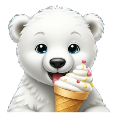 Baby polar bear eating ice cream white background sticker