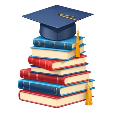stack of colorful books with a graduation cap on top sticker