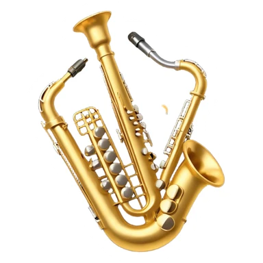 Create an artistic and dynamic emoji representing jazz vocal performance, featuring a vintage microphone as the central focus. Surround the microphone with traditional jazz instruments, such as a saxophone, trumpet, and upright bass, arranged in a harmonious, flowing design. Add musical notes and sound waves emanating from the microphone to symbolize the improvisational and expressive nature of jazz vocals. The instruments should have a polished, classic appearance with metallic gold and silver accents. Use rich colors like deep black, gold, and burgundy to evoke the sophisticated and soulful atmosphere of a jazz club. The background should be transparent. sticker
