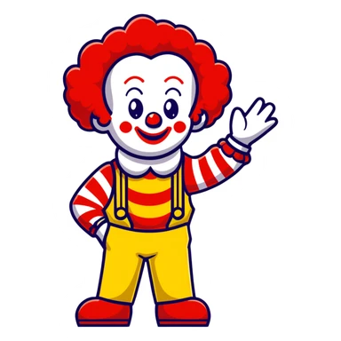 McDonald's clown with bright red curly hair and yellow T-shirt with red and white striped sleeves sticker