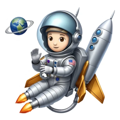 An icon featuring a rocket, a satellite, and an astronaut helmet, symbolizing aerospace technology. The design includes spacecraft, wings, and a planet, representing the exploration of space and aviation advancements. Transparent background. sticker