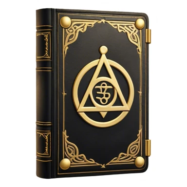 A black and gold book with an aged leather texture, embossed with an alchemical symbol, a compass, or a forging hammer, exuding wisdom, mastery, and the relentless pursuit of greatness. - book on mastery ... silhouette of a triangle  sticker