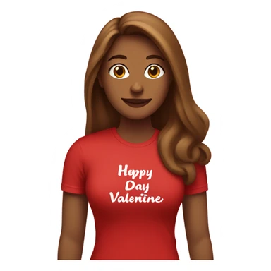 Light brown woman with long brown  hair with a red happy Valentine’s Day t-shirt sticker