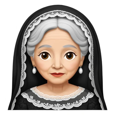 Older Mexican lady with black and white hair and black lace veil  sticker
