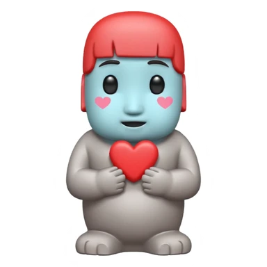 > Kawaii shy Moai statue, blushing, "👉🏻👈🏻" pose, pastel hearts, bold red text, chibi style, transparent background.
 sticker