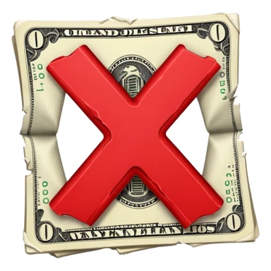 a money billet with a red X shape through, like for free sticker