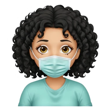 a pretty tan bratz girl with black curly hair. no makeup, looking sick, wearing a mask, coughing. sunken face sticker