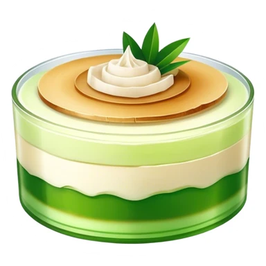 Coconut Pandan Jelly Cinematic Realistic Coconut Pandan Jelly Dessert Emoji, depicted as a layered jelly with distinct strata of coconut and pandan flavors, rendered with delicate textures and vibrant, tropical lighting. sticker