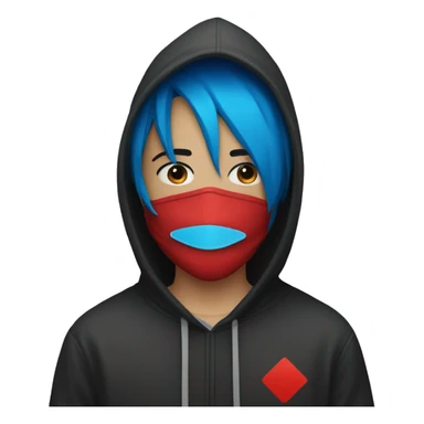 emo person with a covid mask and hoodie with red color on left  side and blue on right side  sticker