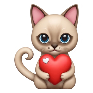 The Siamese cat is holding a heart 3d sticker