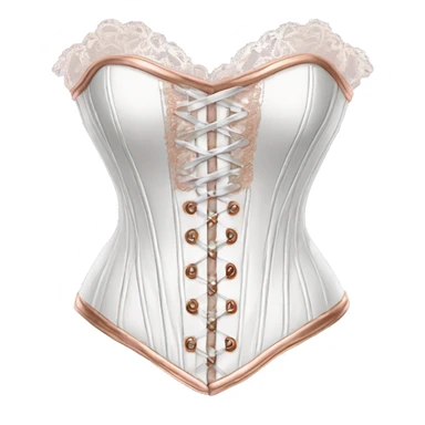 Realistic victorian white leather corset top clothing with rose gold lace isolated.  sticker