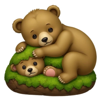 bear cub hugging moss pillow asleep sticker