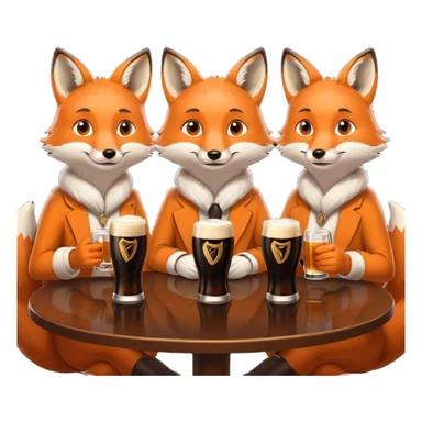 Three foxes sitting at a round table drinking Guinness sticker