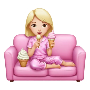 A girl wearing her pajamas while eating icecream on her couch  sticker