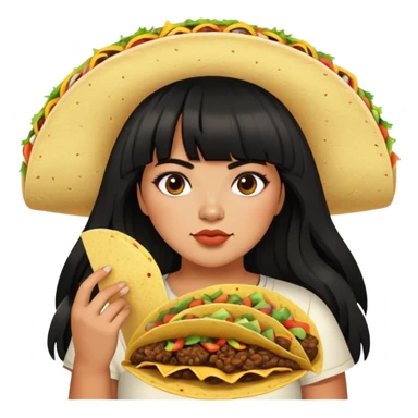 Mexican girl with bangs black long hair plus size with tacos sticker