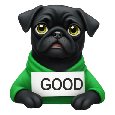 Black pug holding a green sign that says good luck  sticker