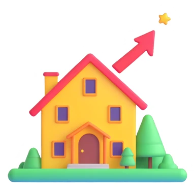 house with an upward trending graph, 3D emoji style sticker