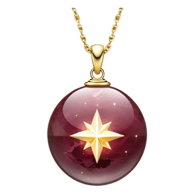 A polished round ball wine granite pendant suspended from a delicate gold chain, like a drop of enchanted starlight, glowing with the warmth of passion and the quiet power of transformation ethereal floating magical moving around... rebirth  sticker