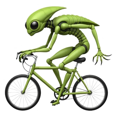 insectoid alien riding a bicycle, bug-like eyes, segmented limbs, strange but fun cycling pose, sci-fi creature vibe, 3D cartoon, mobile game icon style, clean background, no text, no watermark
 sticker