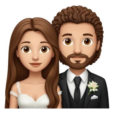 wedding couple woman with long straight brown hair and eyes man with long brown curly hair and facial hair sticker