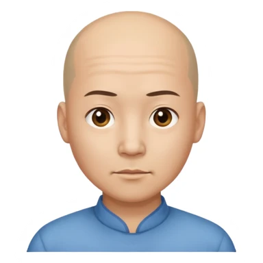 chineese man with a bald head and PONYTAIL coming out in the middle sticker