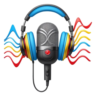 Create a dynamic and energetic emoji that represents beatboxing. The design should feature a microphone with soundwaves or rhythmic beats emanating from it, symbolizing the vocal percussion and rhythm of beatboxing. Add subtle elements like headphones or a beat pattern to reflect the technicality and creativity involved. Use bold, vibrant colors like neon blue, red, and yellow to convey the energy and street culture of beatboxing. The background should be transparent. sticker