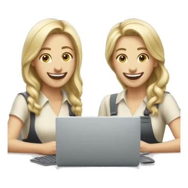 Two Caucasian girls laughing at work sticker