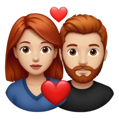 👩🏼‍❤️‍👨🏽 Something like this, but make the guy more lighter and give the girl a bit more red hair like ginger style make the guy have dark brown hair, same with the beard and add a heart in the middle above us make the guy have brunette beard and hair sticker