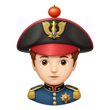 Tomato wearing Napoleon Bonaparte's bicorne hat and military officer uniform sticker