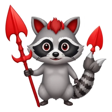 Raccoon with devil horns holding a trident sticker