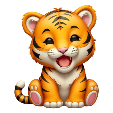 Cinematic Cute Yawning Tiger Cub Portrait Emoji, Head tilted slightly with a dramatic, wide-open yawn, showcasing a small, plush body with drowsy, half-closed eyes and an open, relaxed expression, Simplified yet irresistibly adorable features, highly detailed, glowing with a soft, cozy wild glow, high shine, relaxed yet expressive, stylized with a dash of whimsical jungle charm, soft glowing outline, capturing the essence of a drowsy yet affectionate tiger cub that appears ready to stretch out for a nap! sticker