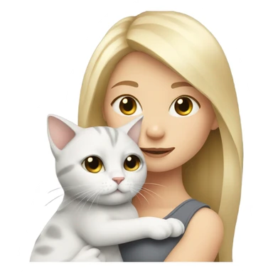 Blonde girl cuddling with grey and white small cat sticker