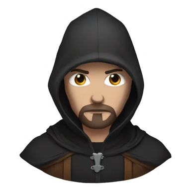 bald human rogue with brown beard and black hood sad sticker