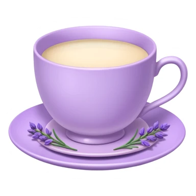 White teacup on a pastel purple plate, lavender flowers on the side, pastelcore aesthetic sticker