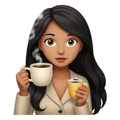 big black eyes and tanned skin brown hair glamorous long black hair with coffee  sticker
