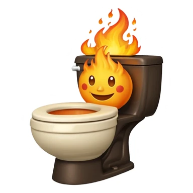A smiling toilet with fire coming from its bowl sticker