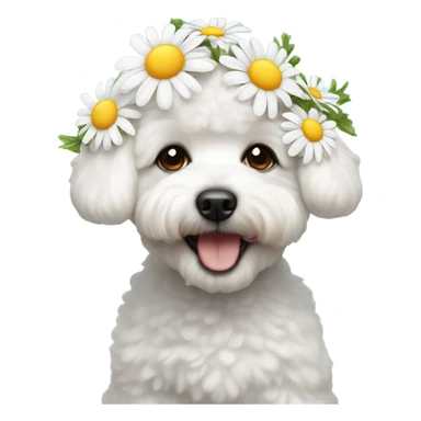 A happy bichon wearing daisy flowers on her head  sticker