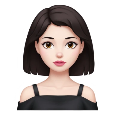 my hair is dark brown almost black, reaching my shoulder. the haircut is wolfcut, pretty lasher hut not thick. slightly pink lips. sticker