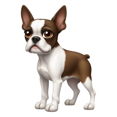 Brown and white Boston terrier with one ear pointing up and one ear pointing down sticker
