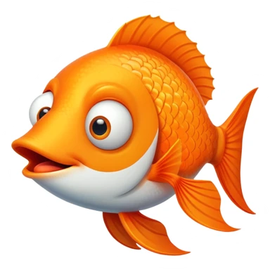 ultra derpy bright orange fish in side profile facing right, both googly eyes impossibly looking at viewer, goofy tongue sticking out, extremely stupid expression, flat 2D side view sticker