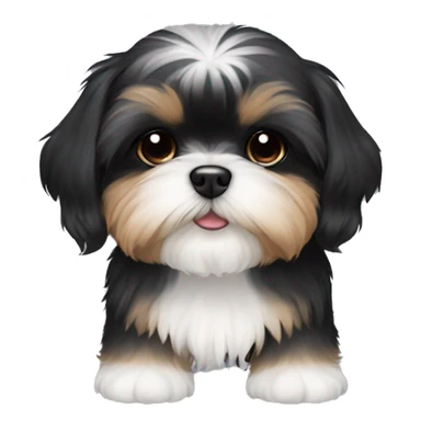 Shih tzu black puppy, yorkie coloring with light colored eyebrows. Round face, short ears. Looks like teddy bear  sticker
