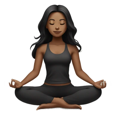 Meditating long black hair girl with black yoga set sticker