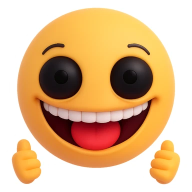Make the overly happy emoji even scarier by exaggerating the smile and eyes while keeping the style consistent. Remove the background. sticker