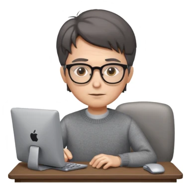 Profesor de pelo gris marrón oscuro con gafas un  jersey gris y un ordenador los óleos son marrones con poca cantidad de pelo sticker