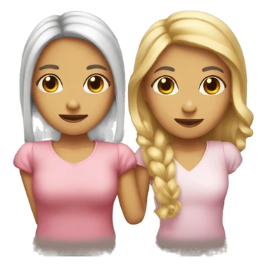 Two girls holding hands one with a combover hairstyle one with long hair sticker