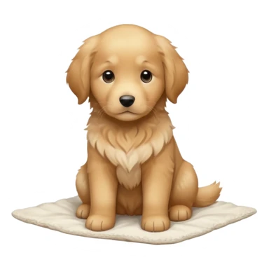 A Golden Retriever puppy standing peacefully on a soft blanket indoors. Cozy home environment, natural lighting, soft focus, adorable realism. sticker