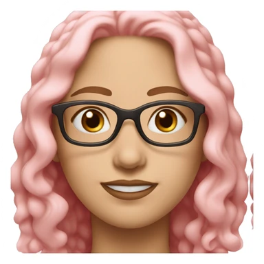 Caucasian woman with pastel pink, wavy hair, brown eyes and pink glasses ￼ sticker